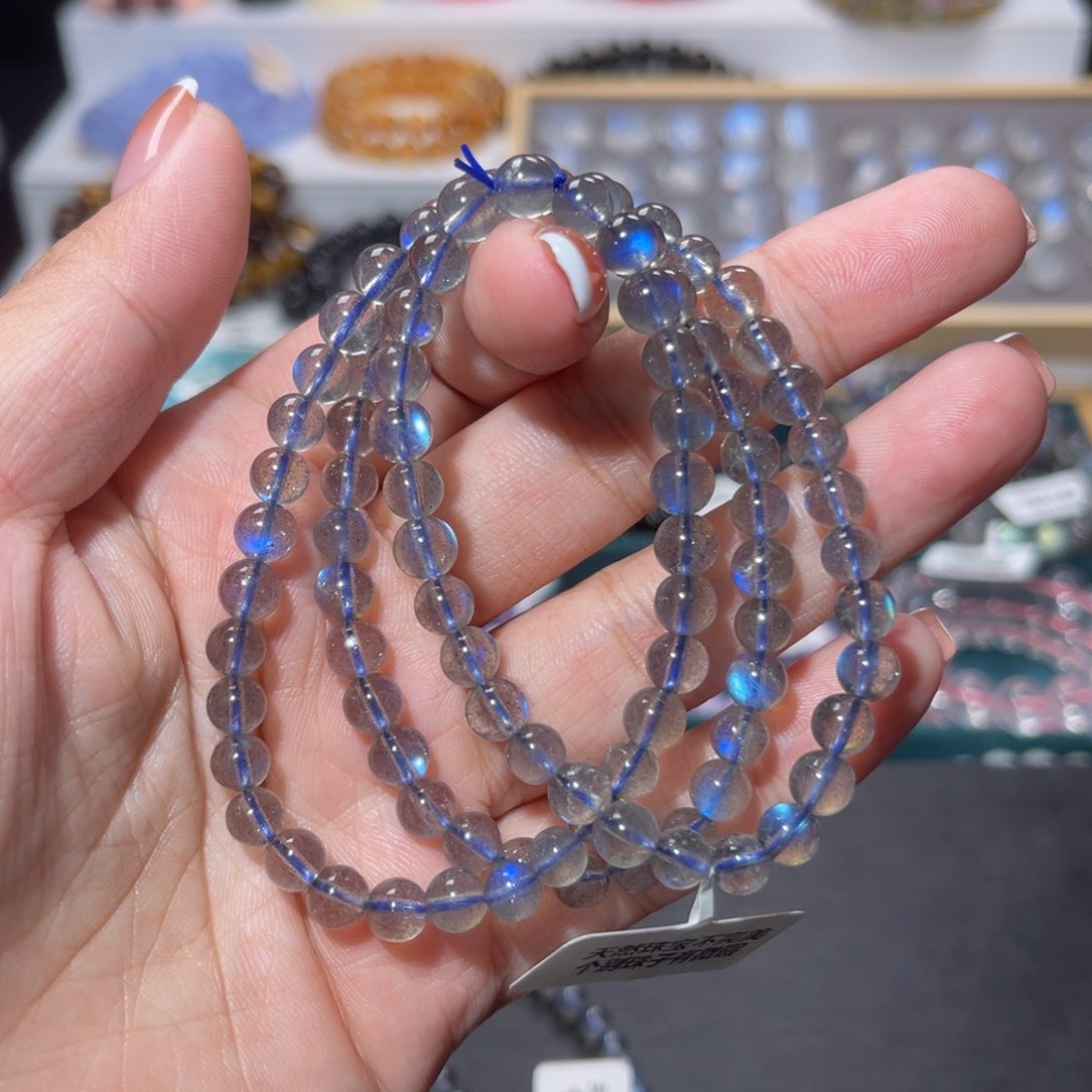 拉长石手链未镶嵌殷*满拉长石多圈手链6mm