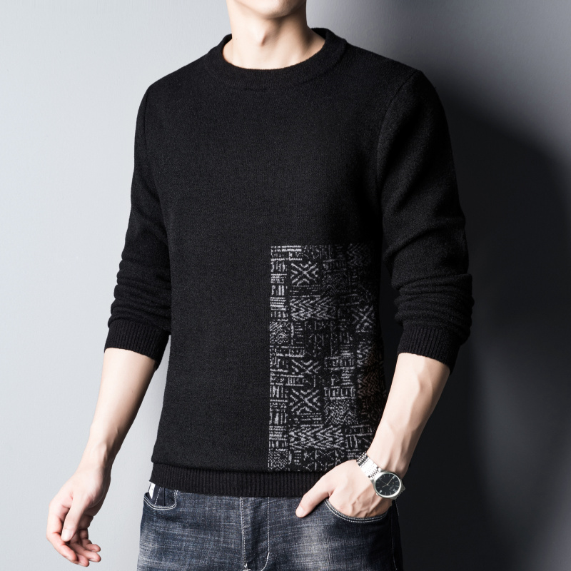 秋冬新款男装休闲时尚轻商务男士圆领毛衣加厚打底针织衫上衣保暖