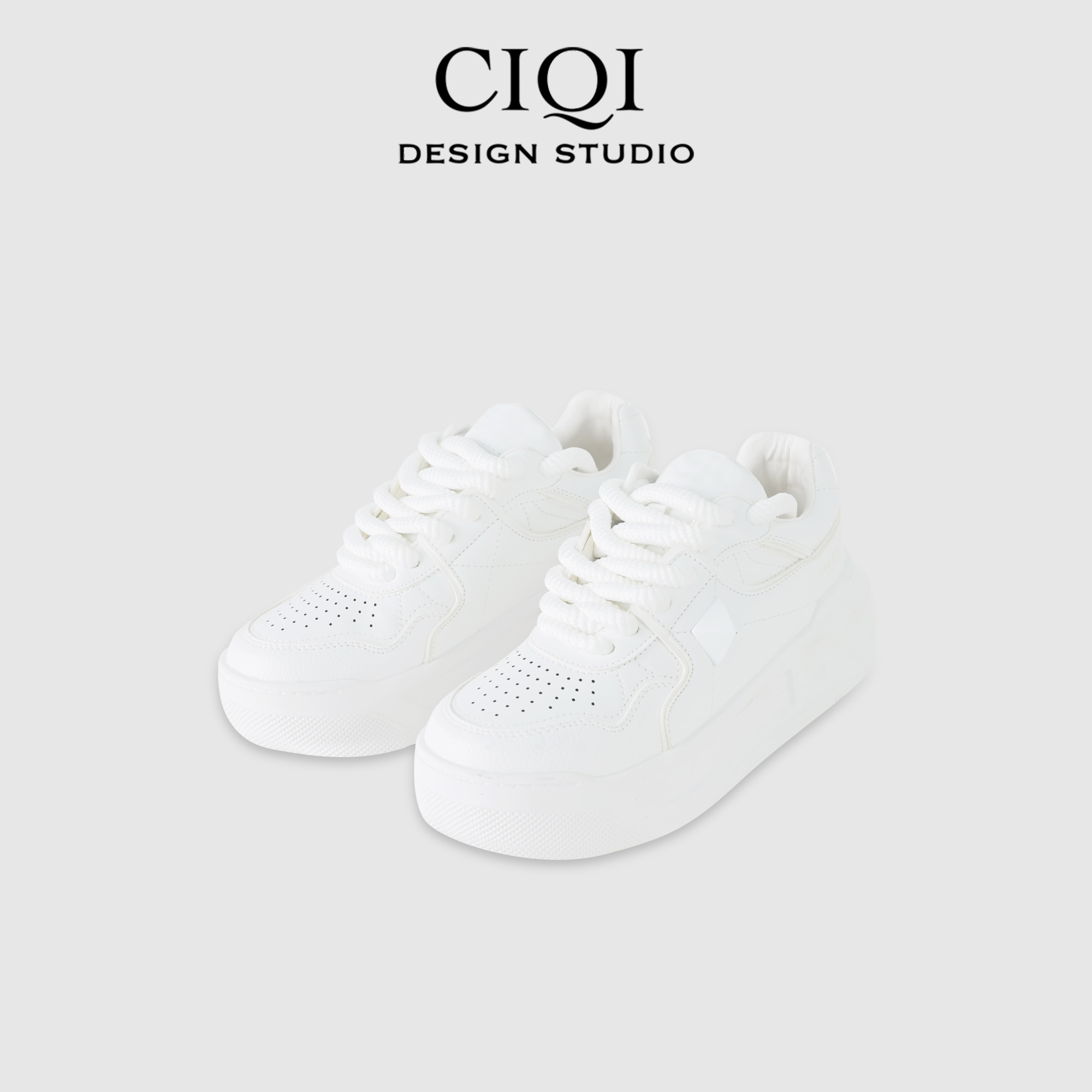 CIQI STUDIO时尚厚底百搭增高系带潮流柳钉休闲小白鞋9988