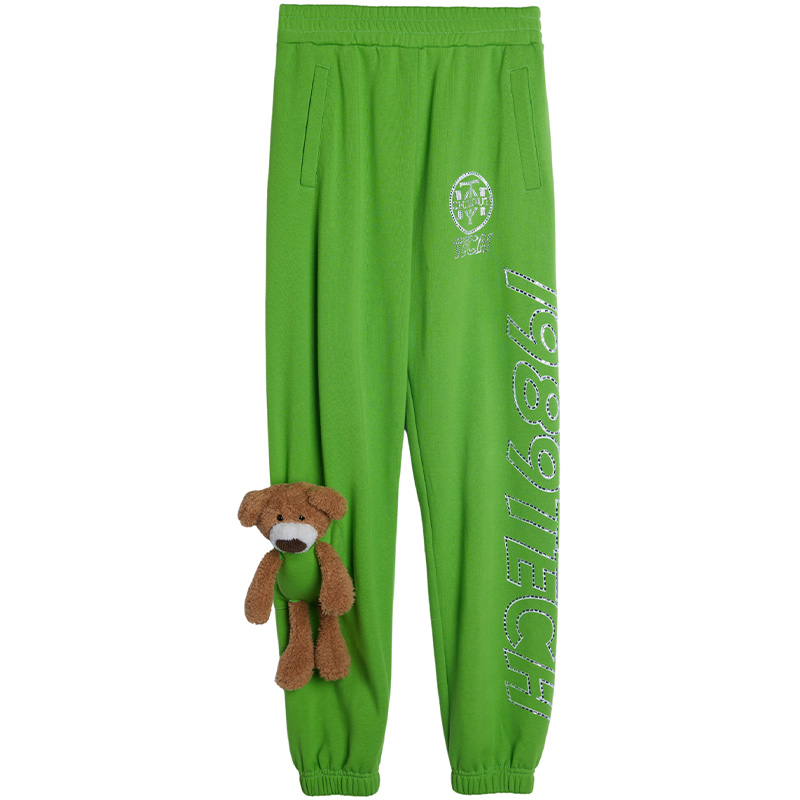 TCH-TCH潮牌21新款小熊烫钻时尚潮流运动百搭绿色卫裤T213206043