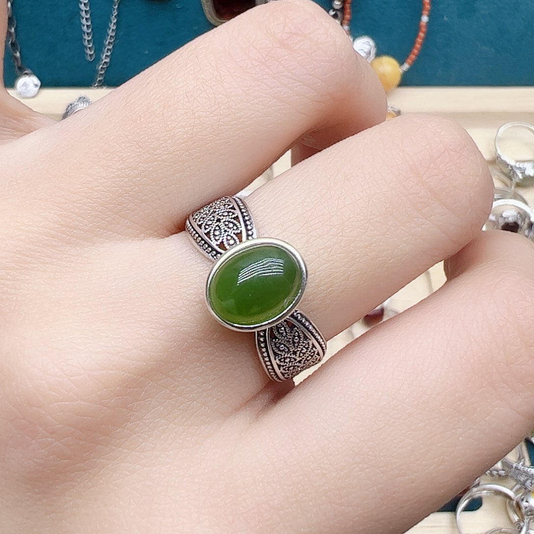 和田玉（碧玉）戒指银S925镶嵌