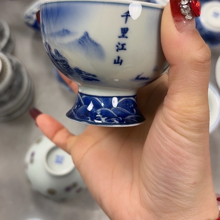 摆件陶千里江山高脚杯