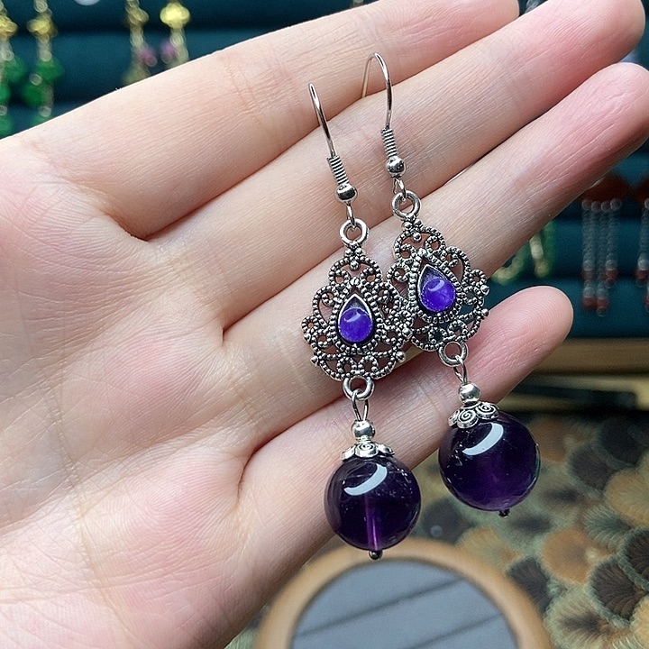 石英质玉耳钉银S925镶嵌