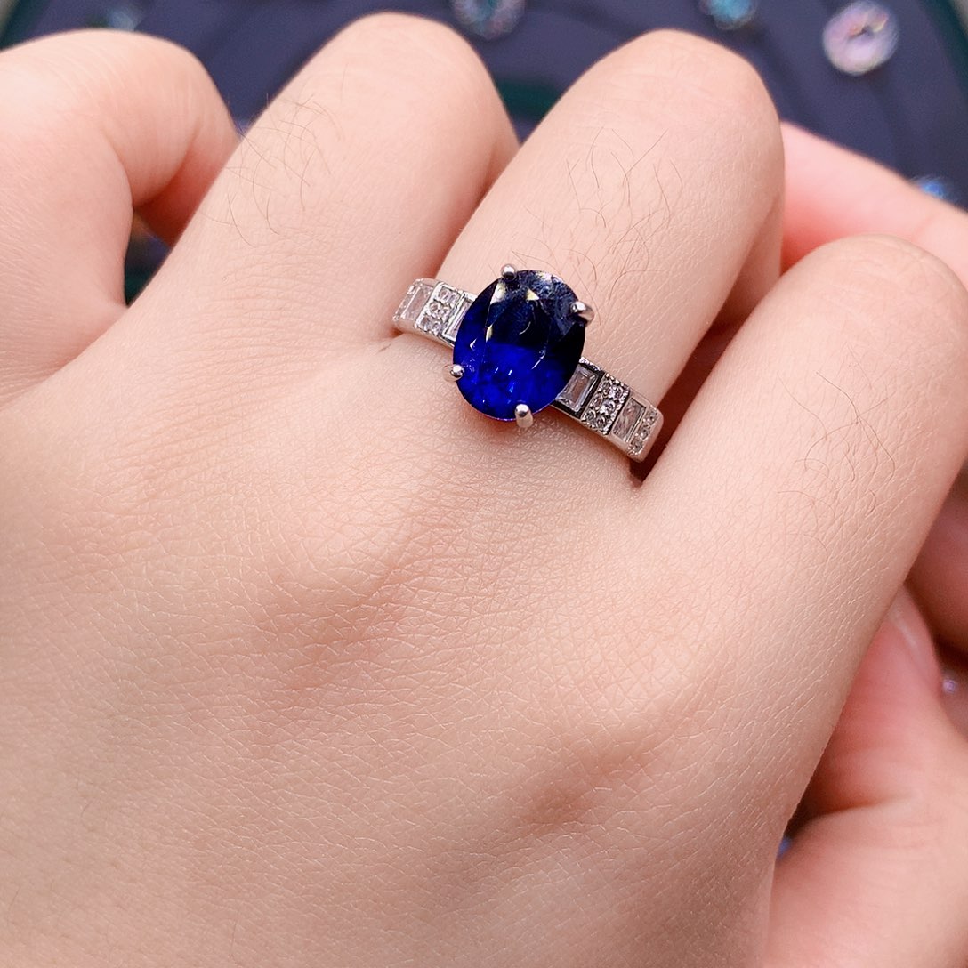 蓝宝石戒指银S925镶嵌