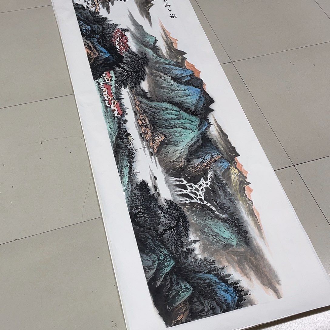 刘***军国画六尺对开画芯 