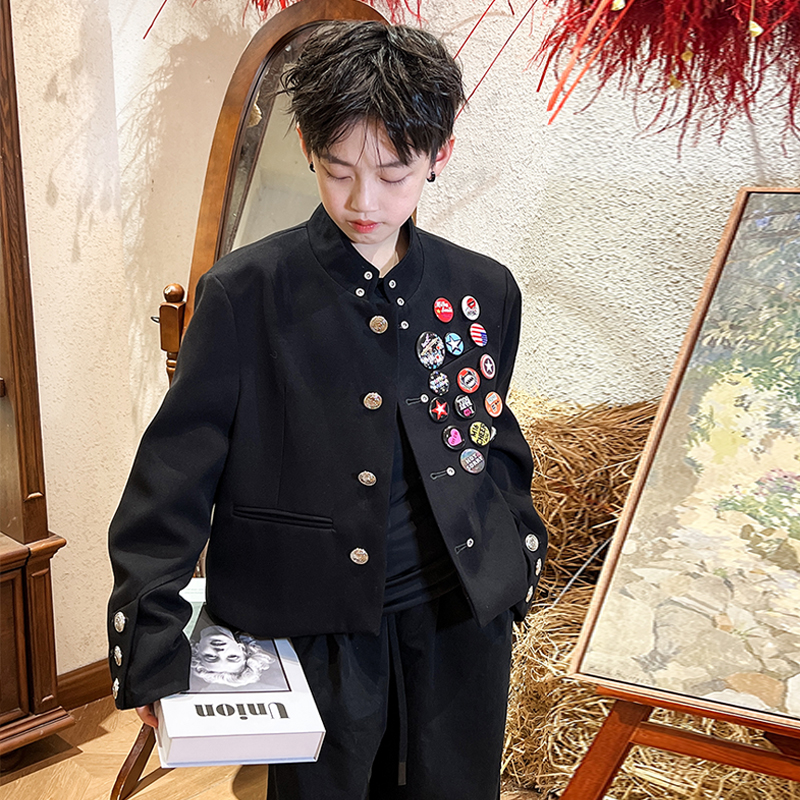 范丞丞同款男童外套2025春秋新款中大童中式西服潮牌帅炸街儿童装