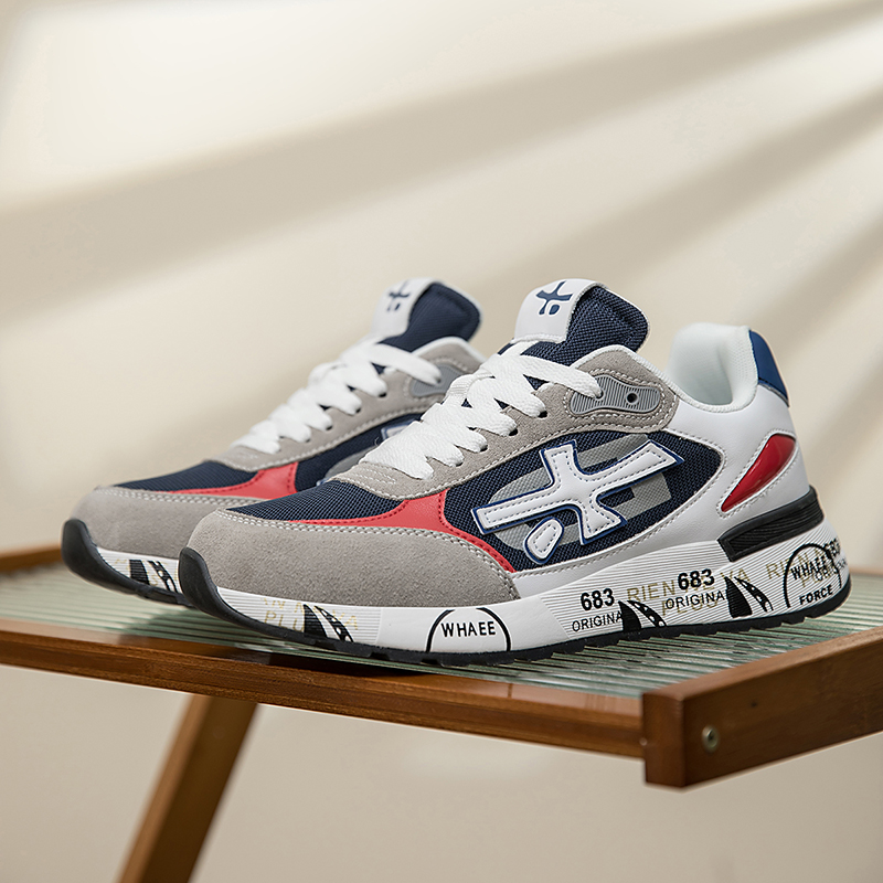 秋冬时尚休闲男鞋耐磨潮流运动鞋透气皮革拼接防滑痞帅百搭网红鞋