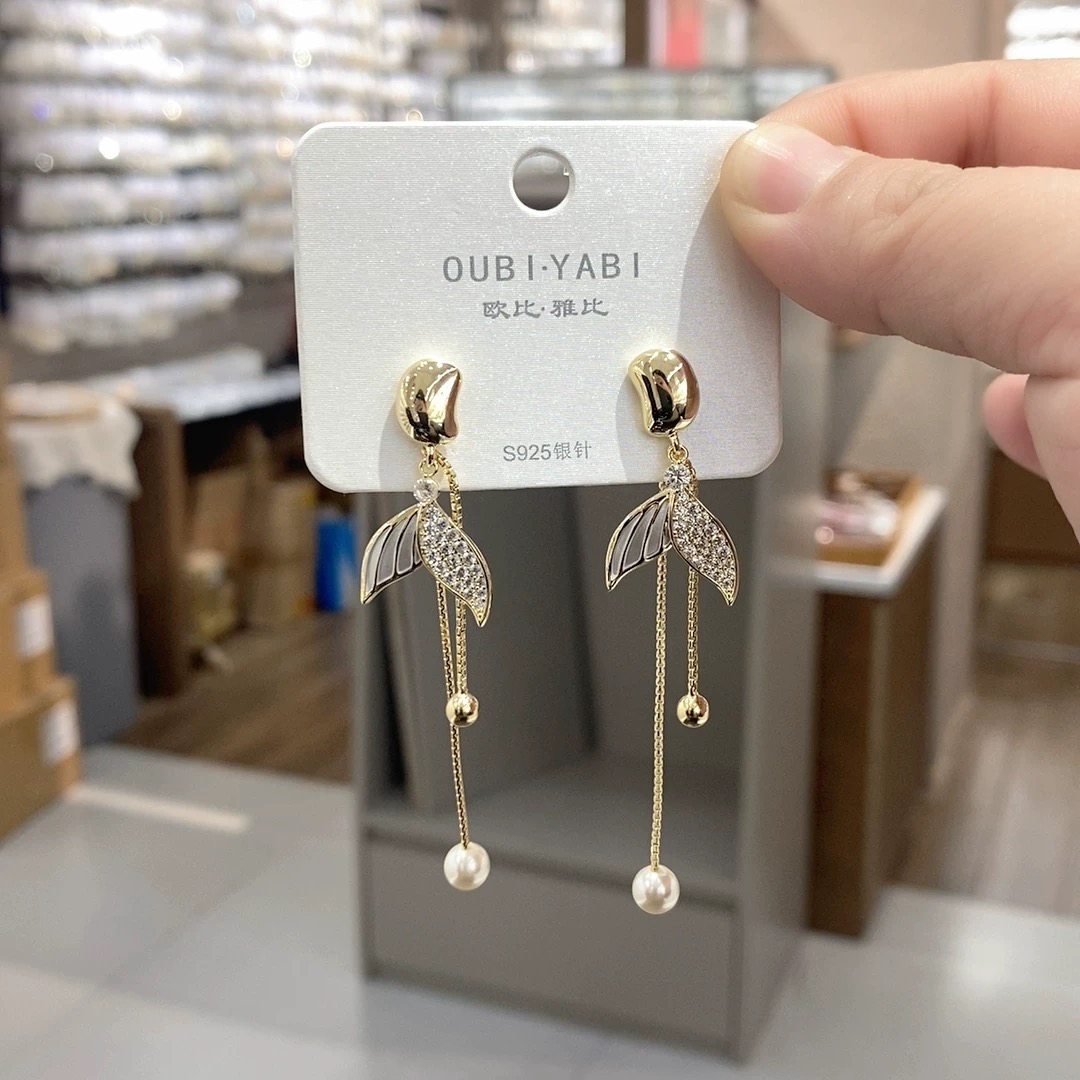铜合金耳饰 51040 欧比雅比品牌新款s925银针鱼尾流苏耳环57