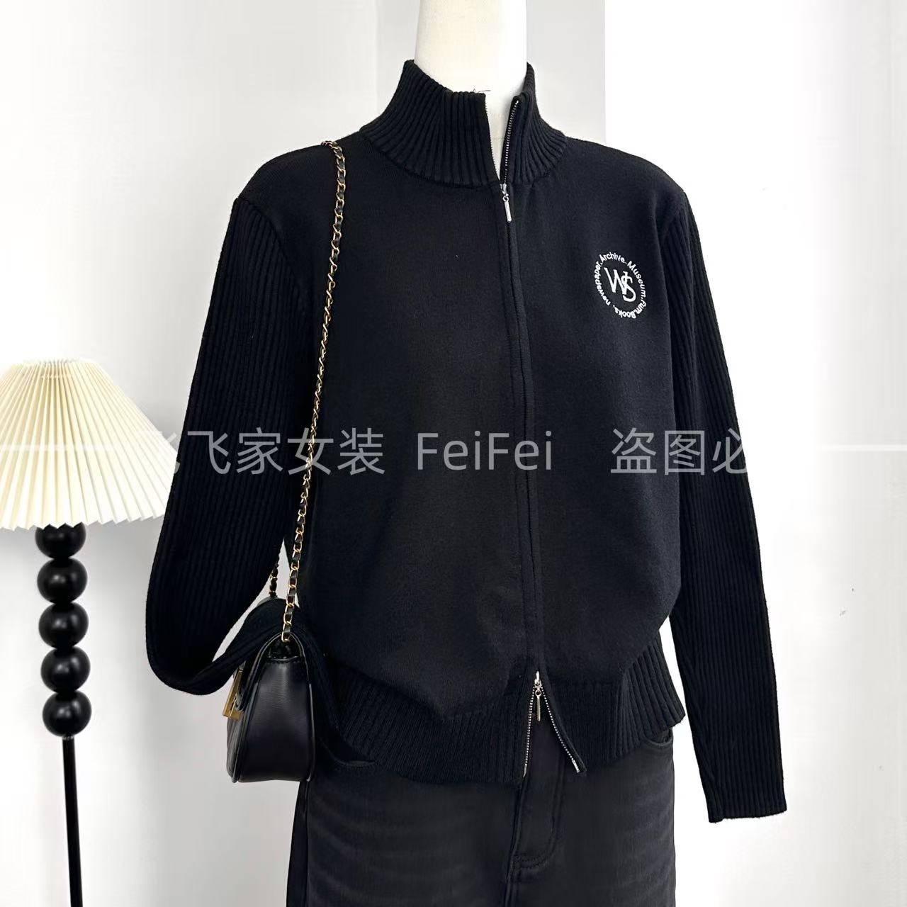 飞飞家1露家同款！！超显瘦~螺纹收边#针织衫Y9112黑