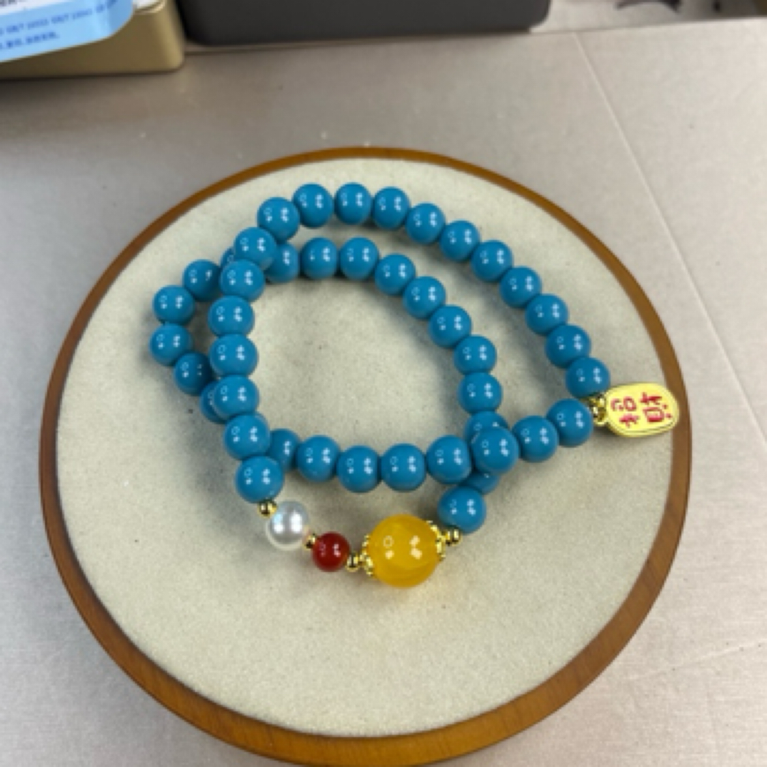 【原创设计】绿松石双圈女士多宝手串0.8mm