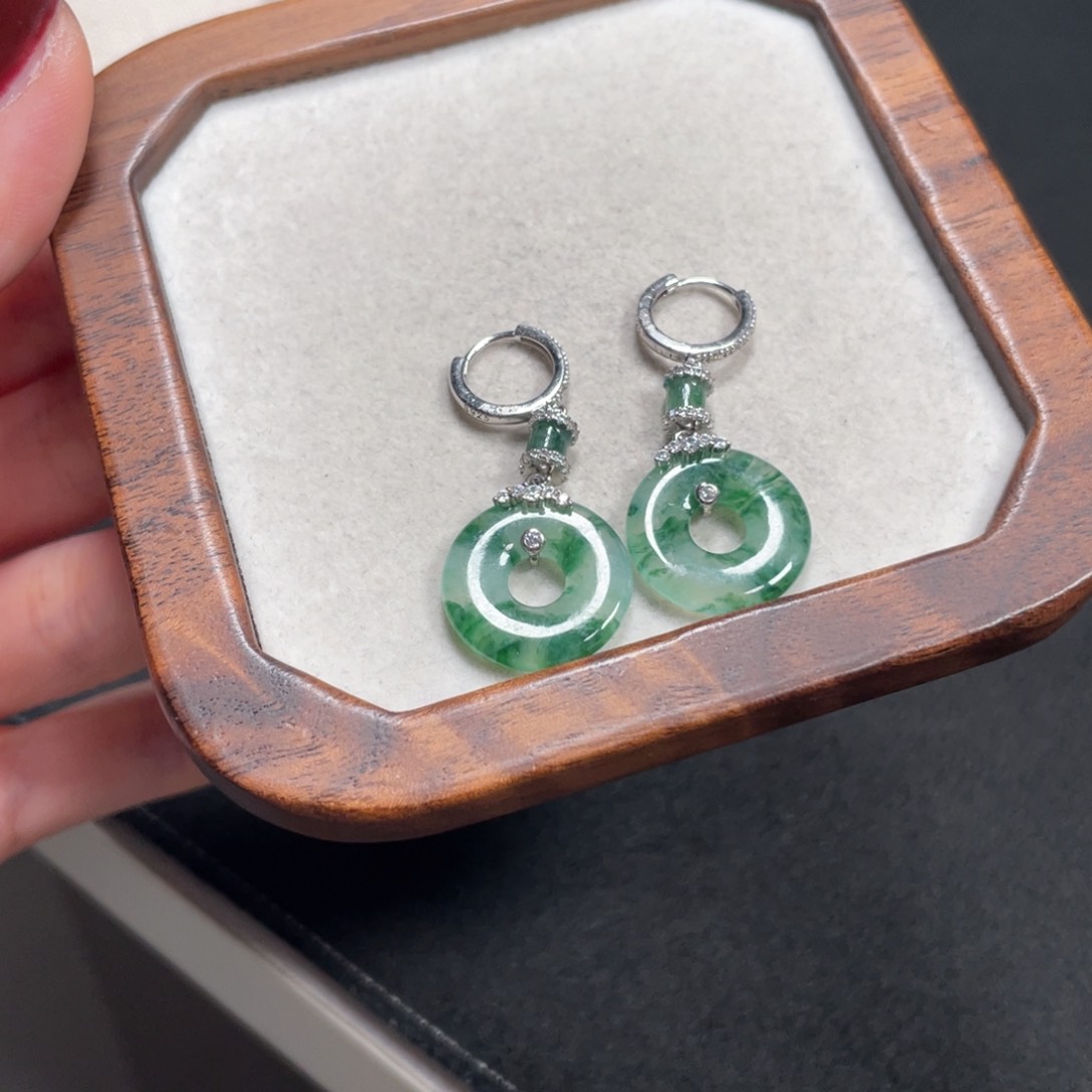 翡翠耳饰银S925镶嵌妍*-5655