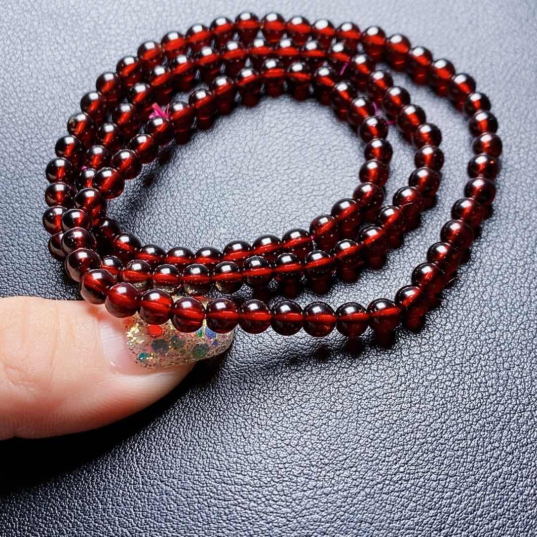 石榴石手链未镶嵌5.5酒红3圈毕业级