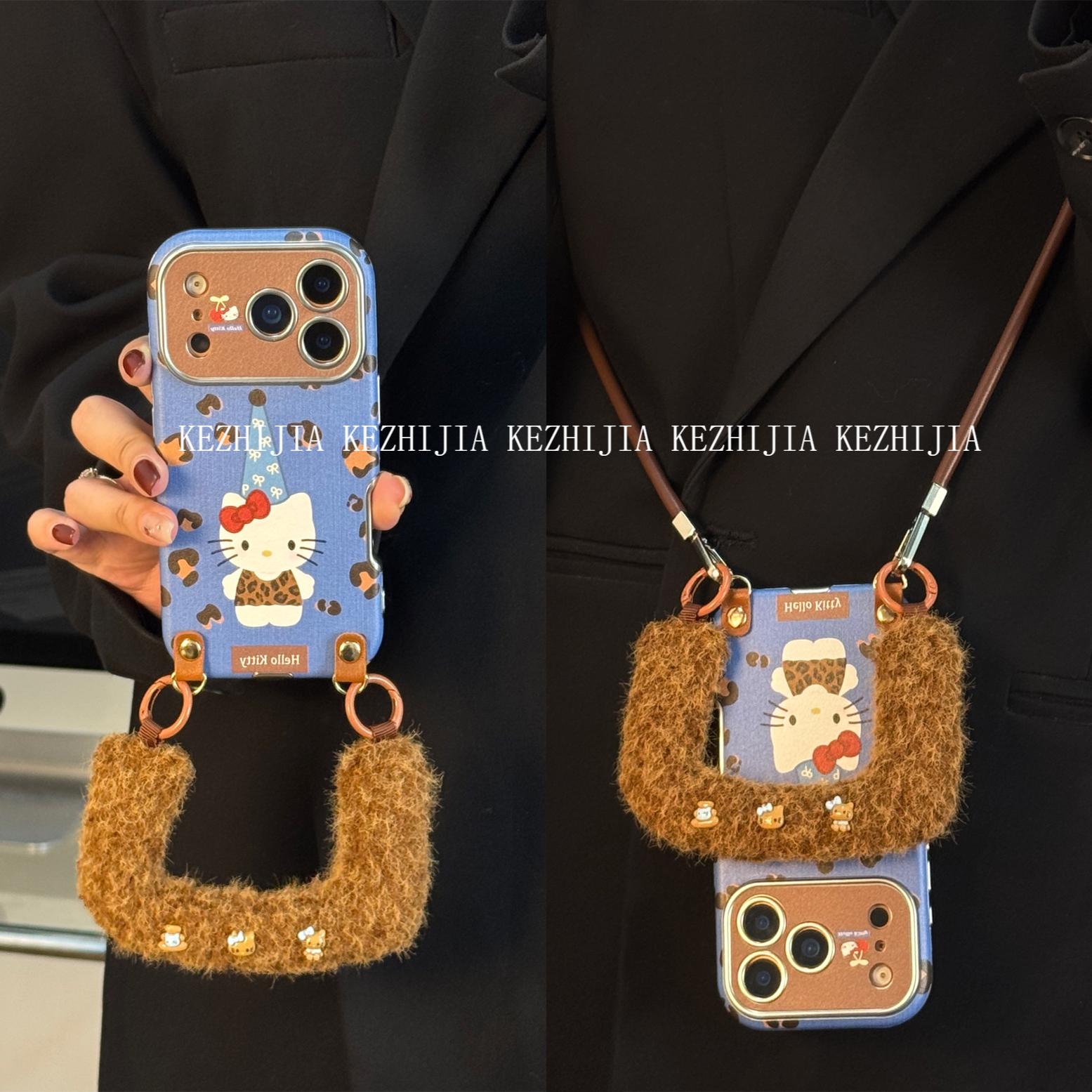 【壳之】可爱蓝色长帽豹纹衣KT适用苹果17/16/15/14Promax手机壳