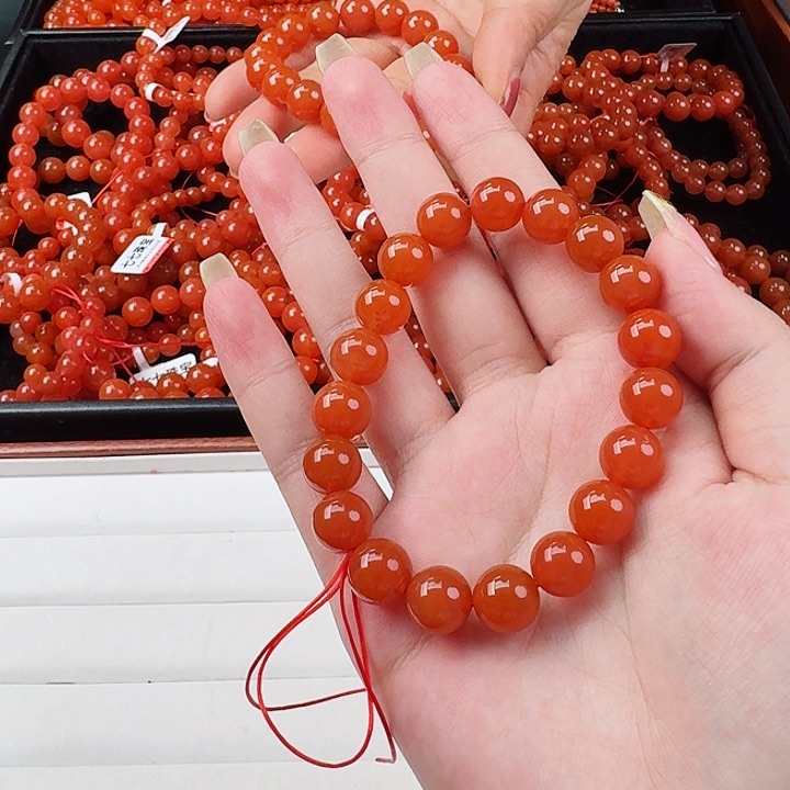 南红玛瑙滴水洞卡10手串未镶嵌