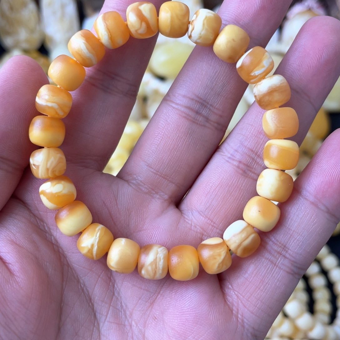 琥珀手串未镶嵌囧*侠9+俄料金瓷白橘皮老花蜡精工老型手串