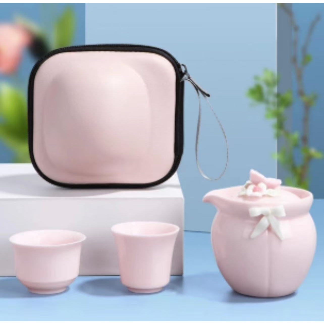G1869-粉色捏花旅行茶具
