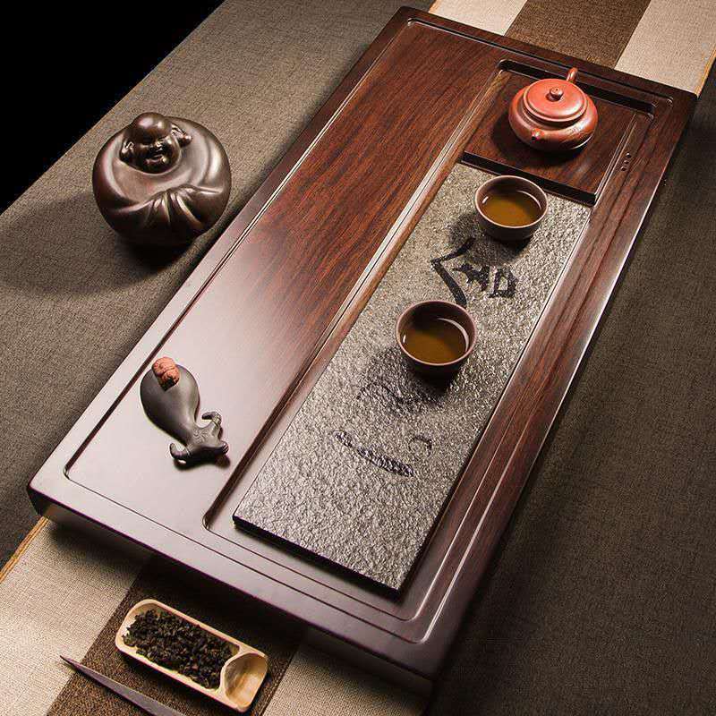 整块乌檀木茶盘实木茶台现代简约乌金石家用茶海托盘功夫茶具