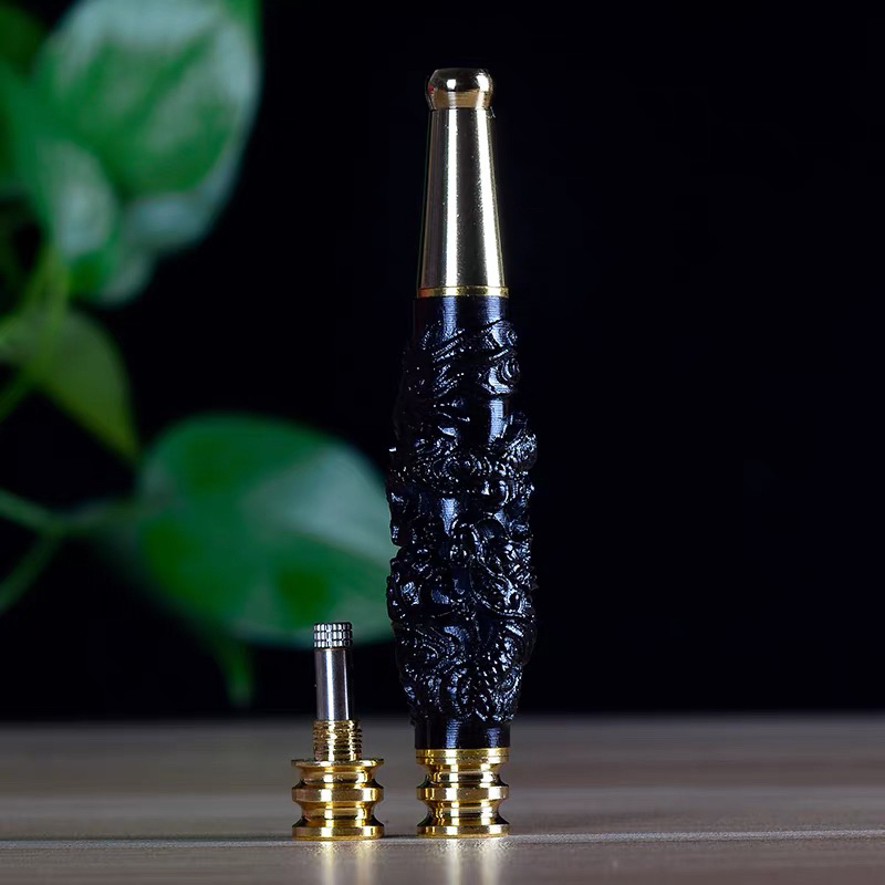 紫光檀雕刻雕龙烟嘴加厚款烟斗可拆洗过滤嘴男士礼