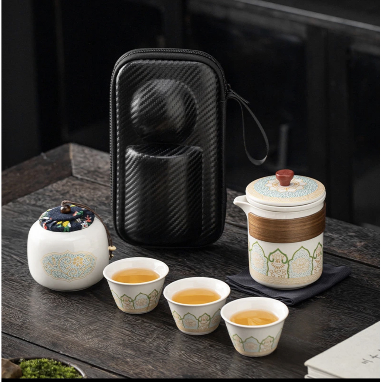 宝相花白色 堆花旅行茶具户外陶瓷快客杯套装商务活动伴热销