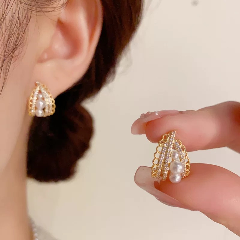 铜合金耳饰 轻奢风水滴耳钉女法式复古耳饰小众气质高级耳环K2174