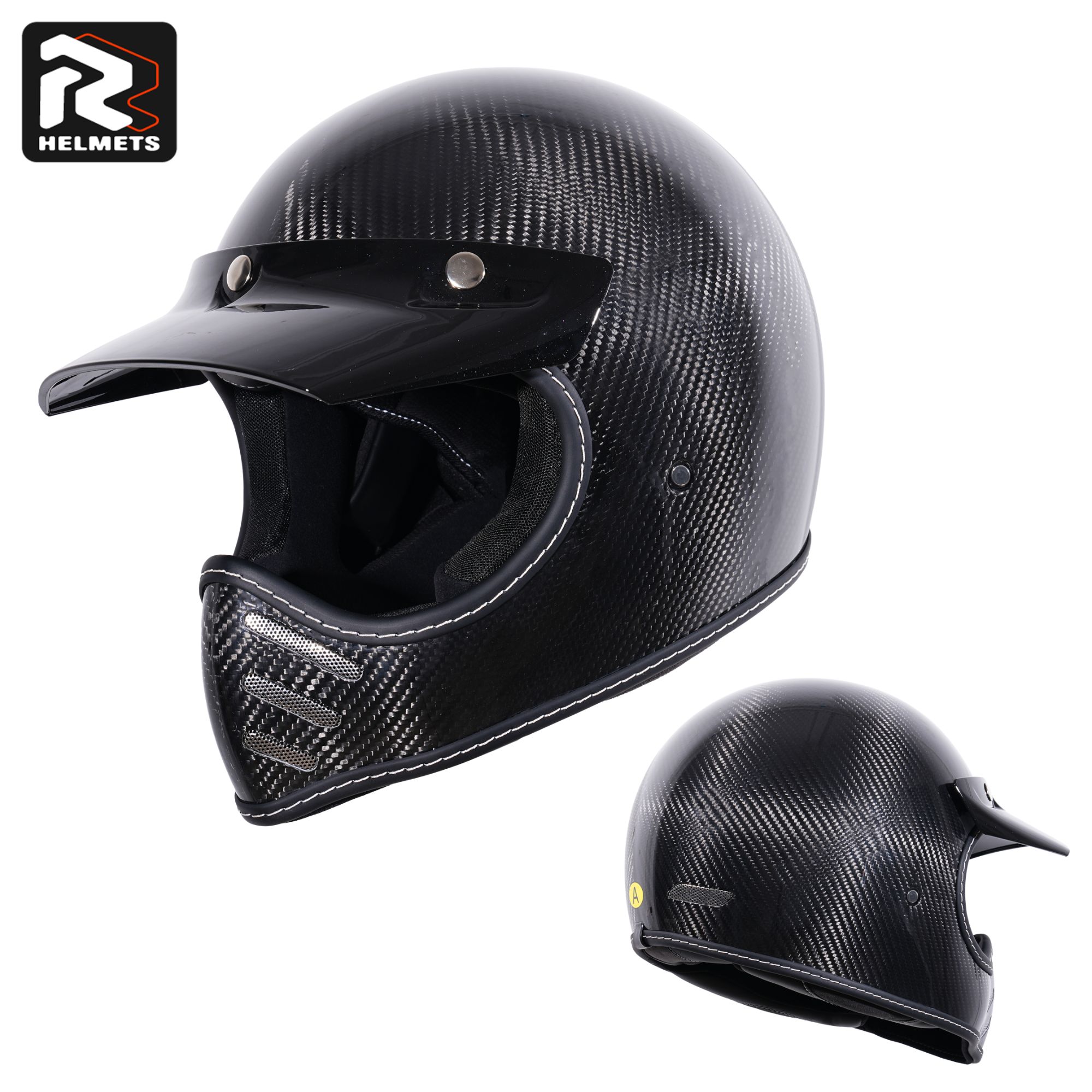 【RR-传奇】碳纤维复古全盔鹰嘴盔复古巡航机车摩托车头盔3C认证