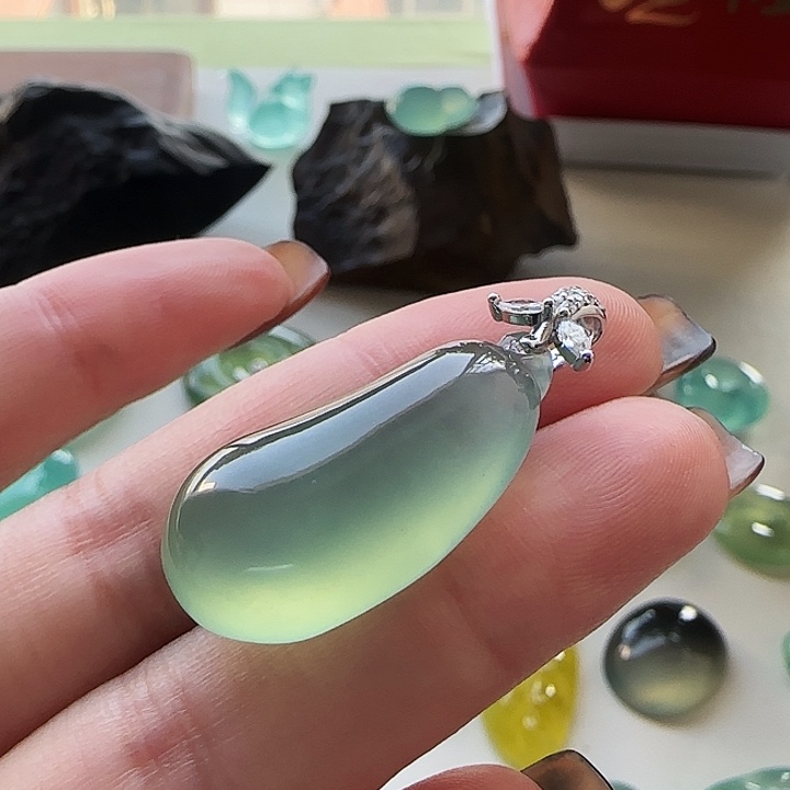 岫玉银S925镶嵌吊坠(不含链)