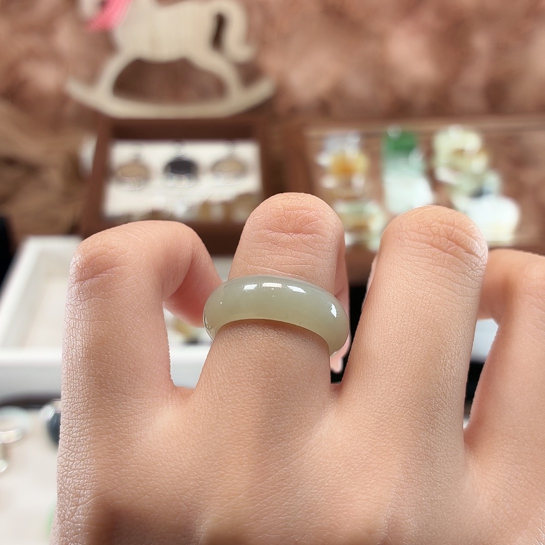 和田玉未镶嵌戒指蓝色纯色窄条12