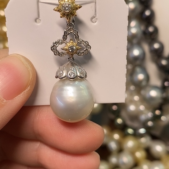 海水珍珠颈饰银S925镶嵌14.5