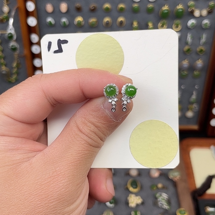 和田玉耳饰银S925镶嵌和田玉15