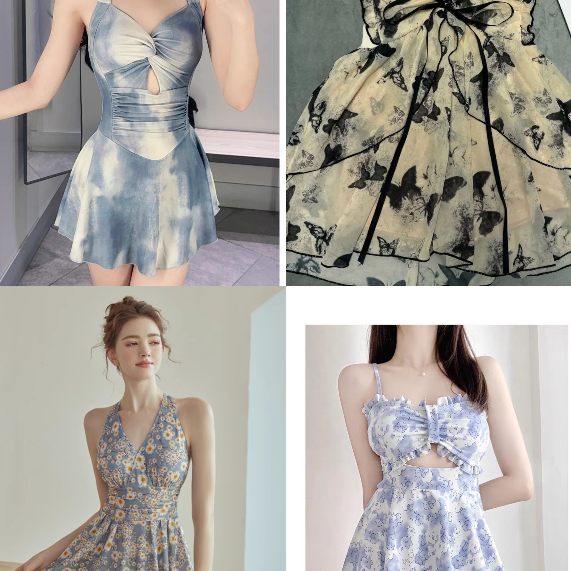 泳衣挂脖显瘦遮肉气质时尚游泳装辣妹夏季纯欲温泉短款性感碎花