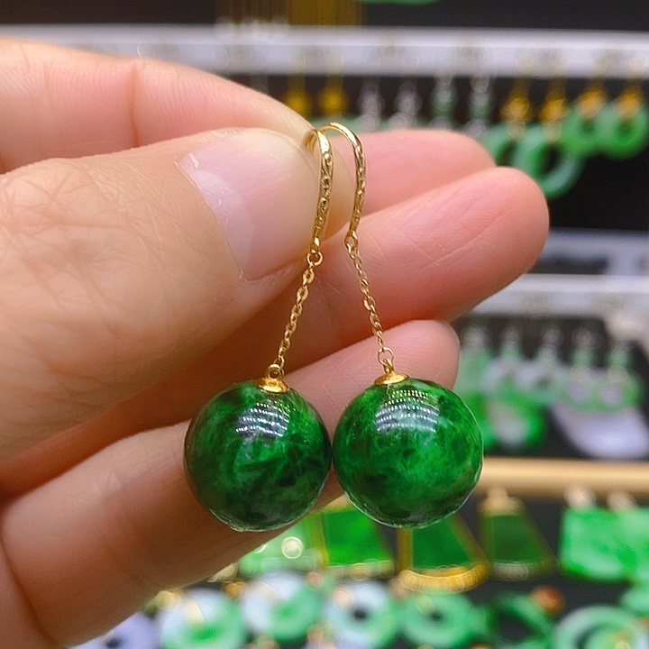 翡翠耳饰18K金镶嵌耳坠
