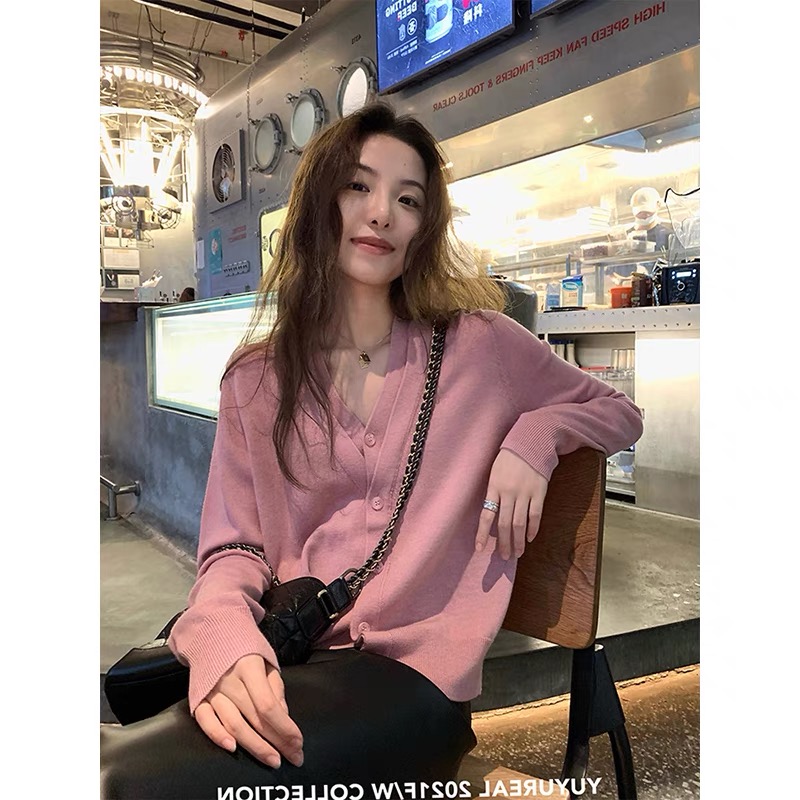 【紫色】开衫外套3684超柔软高品质V领针织上衣