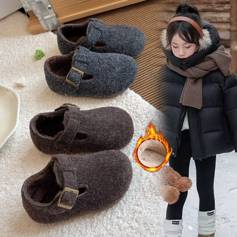 女童棉鞋2025冬季新款儿童加绒加厚二棉毛毛鞋男童毛毡软底勃肯鞋