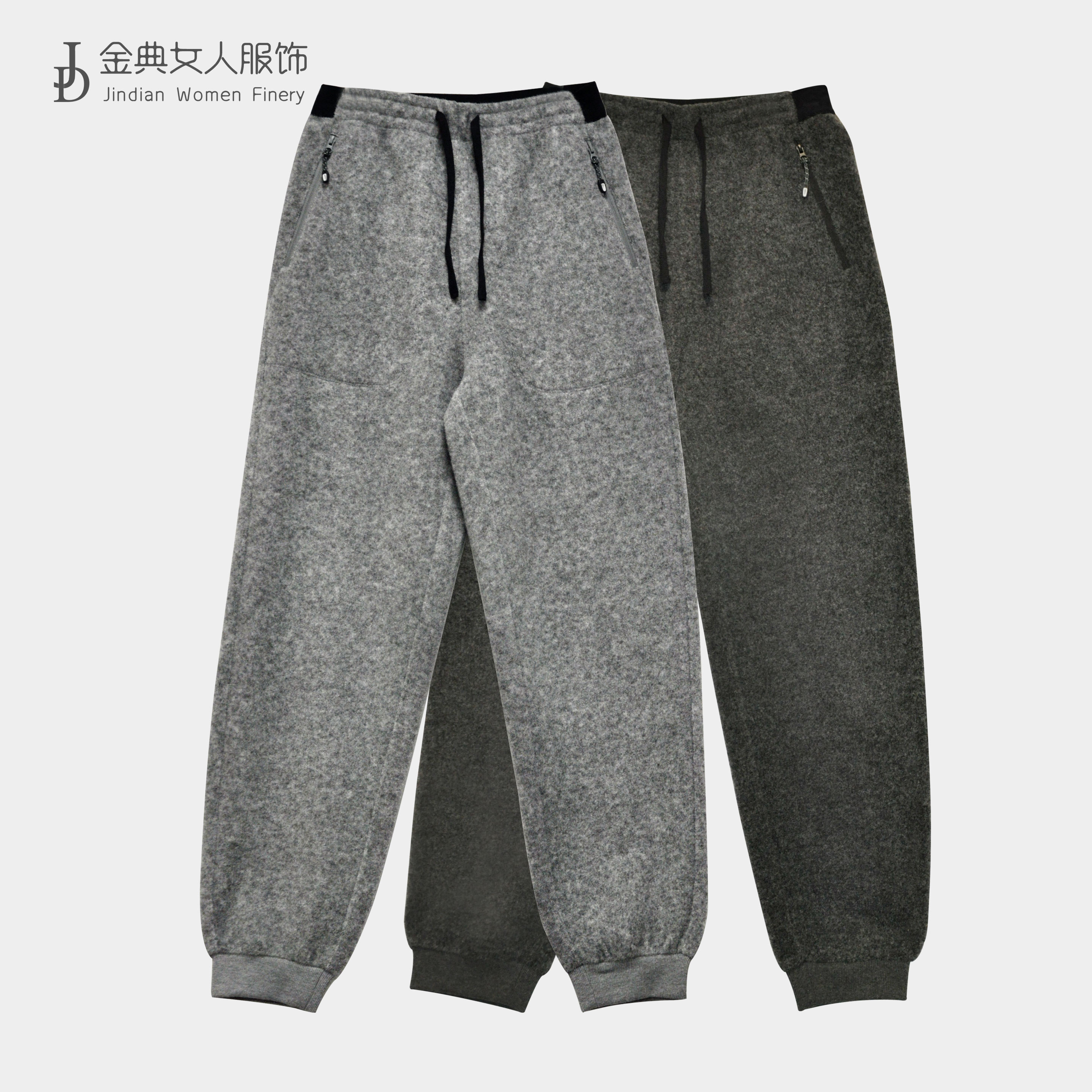 【金典女人服饰】秋冬系带松紧腰毛呢束脚女裤  百搭时尚休闲裤0002