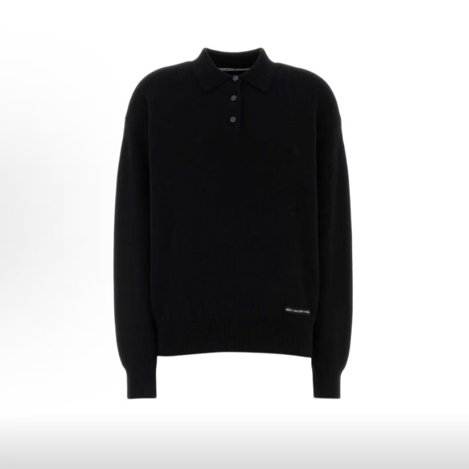 未使用 ALEXANDER WANG （东楠）亚历山大王 黑色 Logo纽扣长袖衫