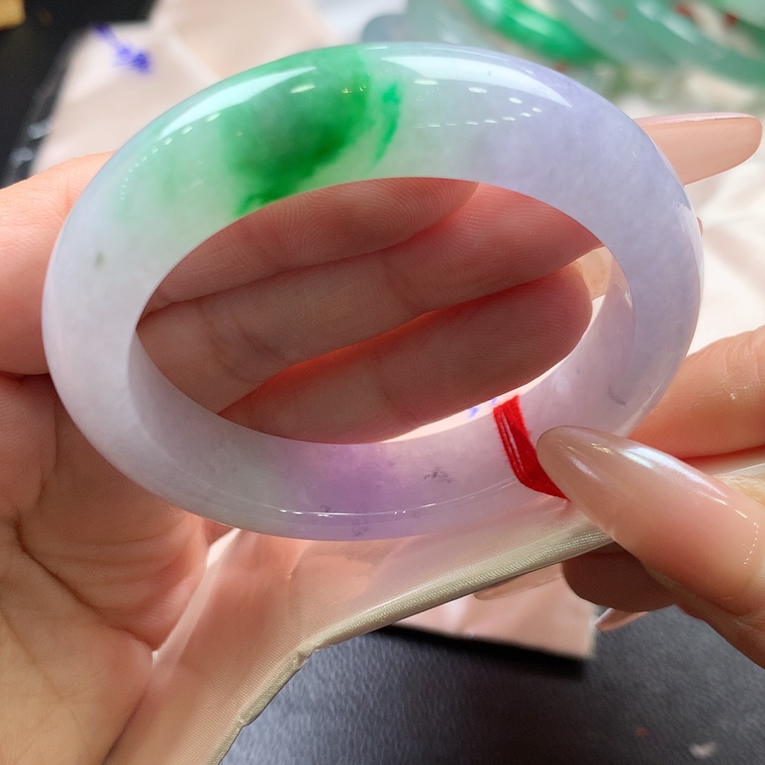 翡翠未镶嵌手镯5253正冰春彩