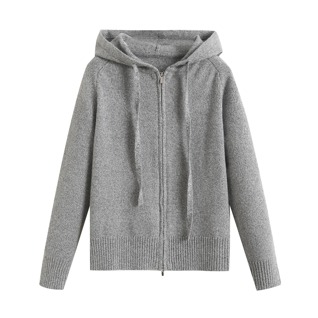 MM商场同款2025秋季麦檬胧新款休闲百搭连帽宽松灰色针织衫女S701