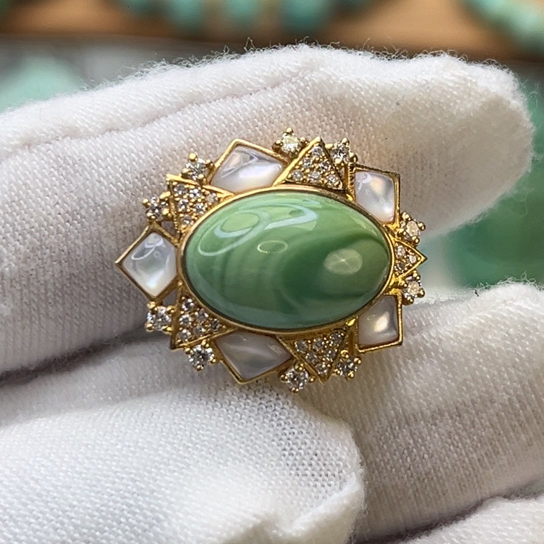 绿松石未镶嵌珠宝奇石水波纹金贝云