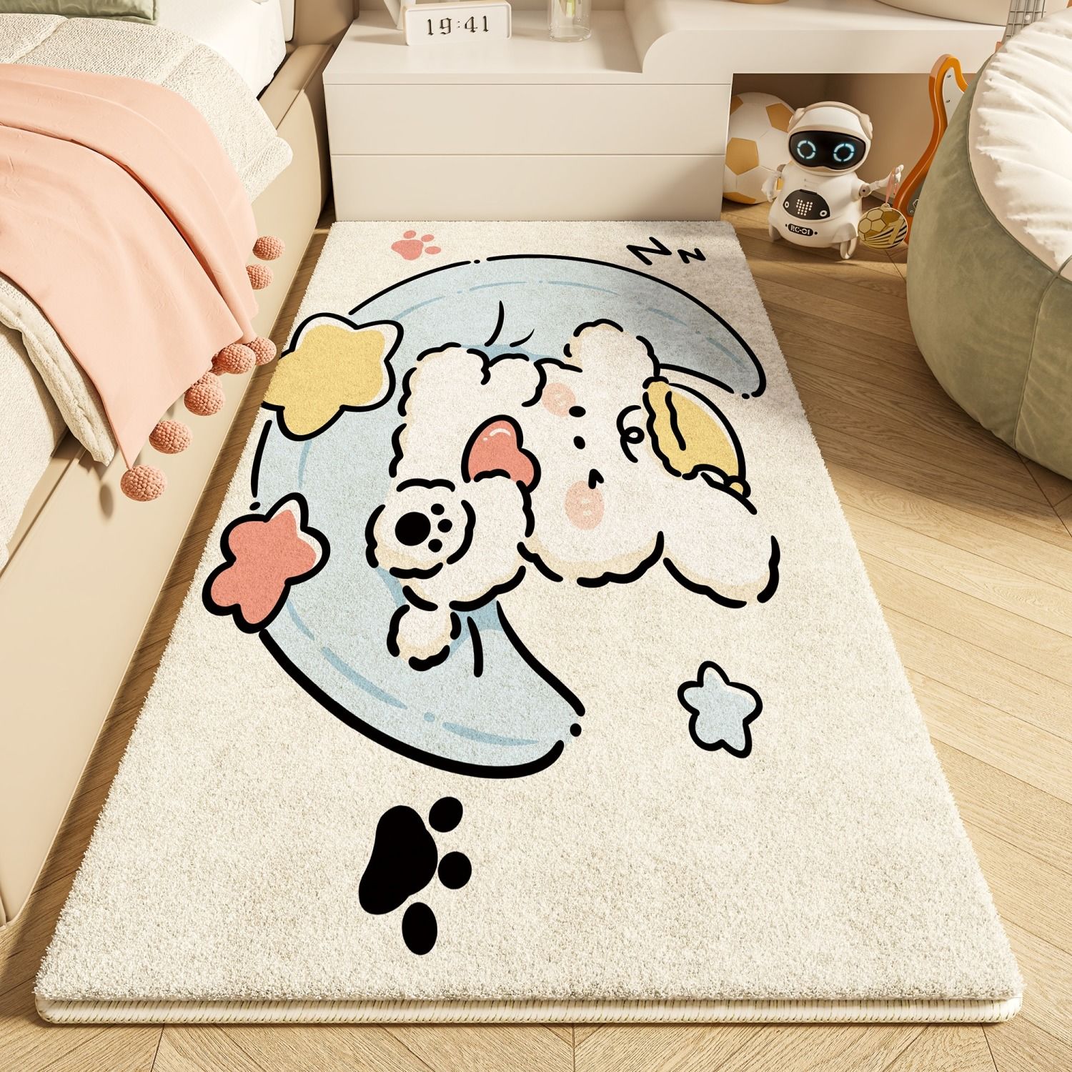 卧室仿羊绒地毯卡通可爱少女风长条加厚床边地垫客厅茶几耐脏垫zy