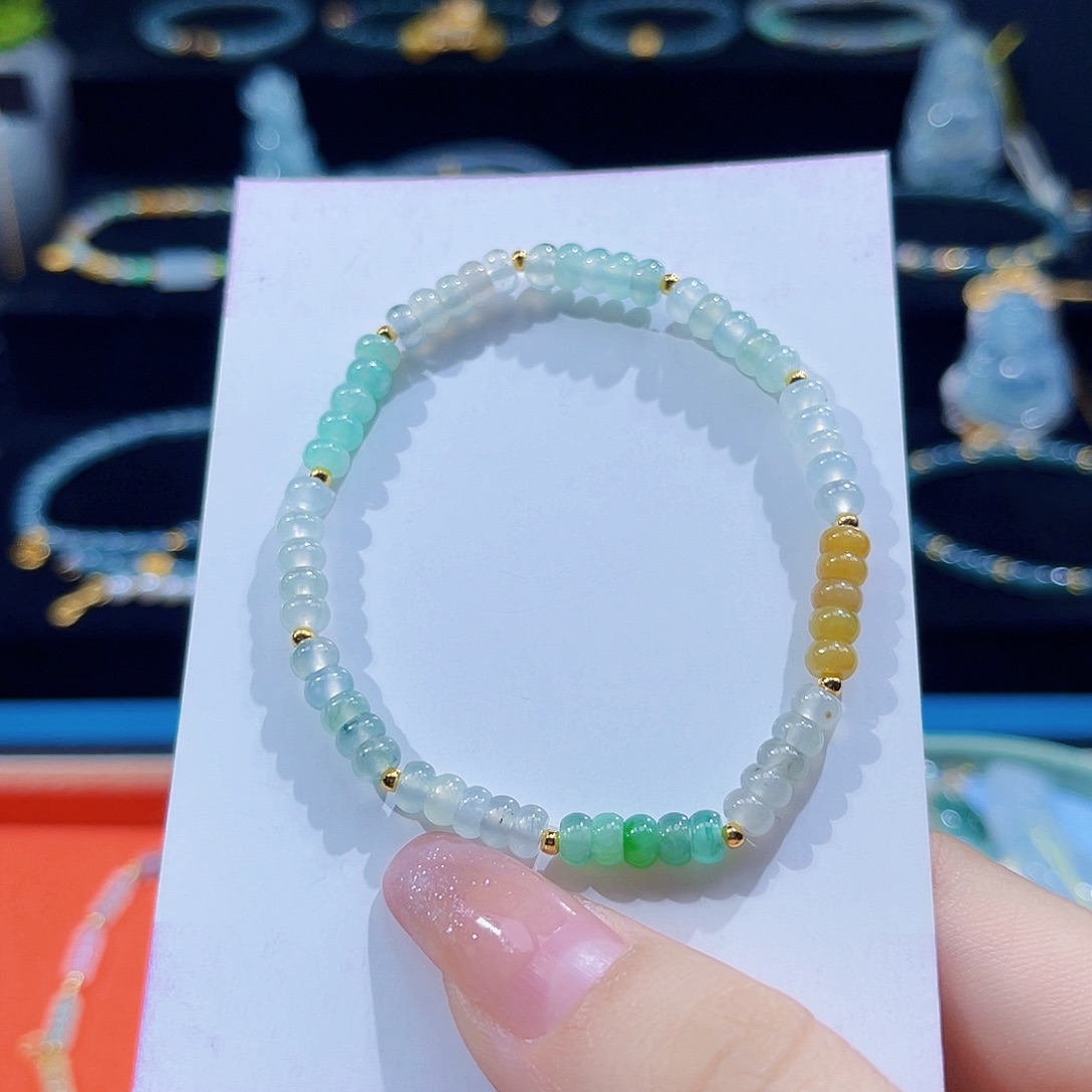 翡翠手链足金镶嵌算盘珠福利款