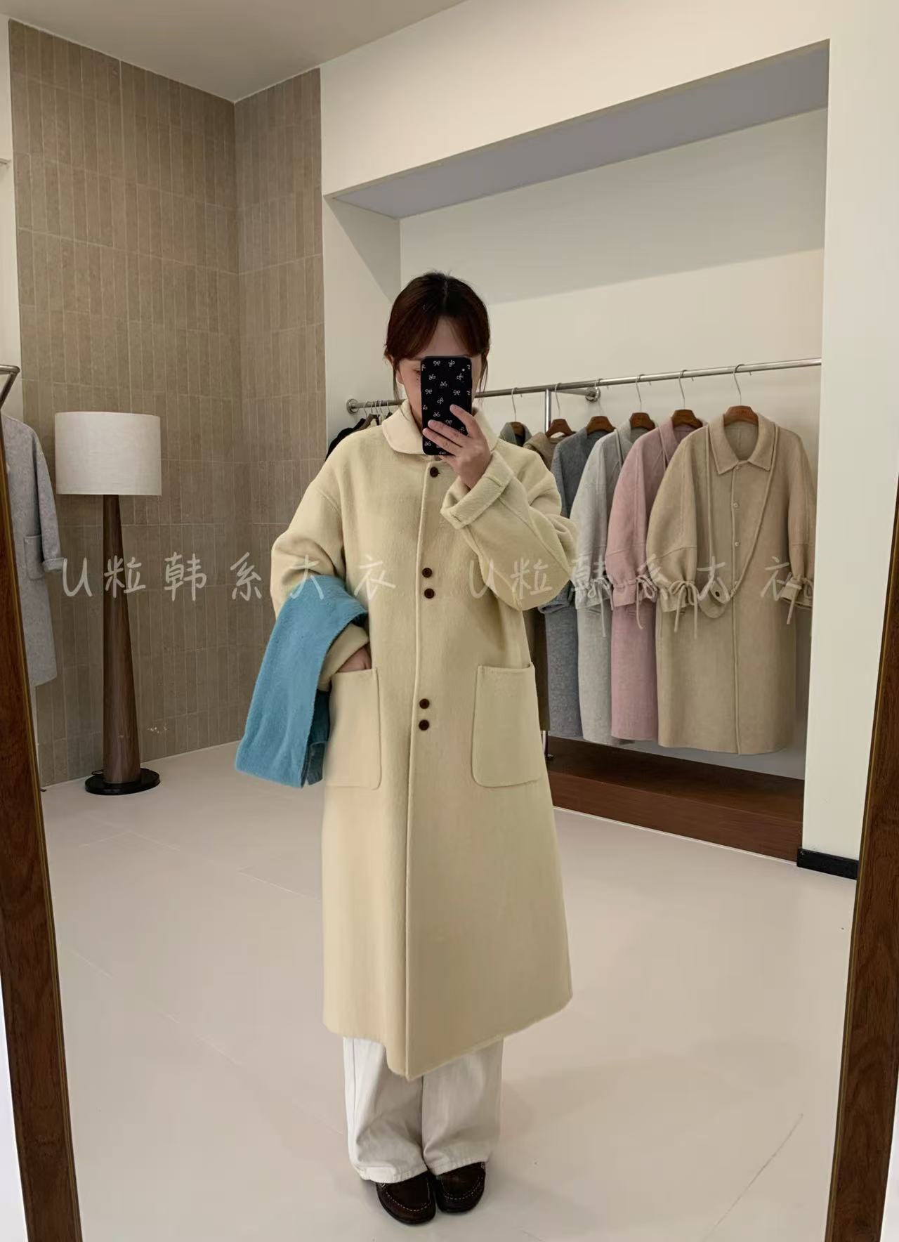 反季大促【蛋挞】女长款宽松百搭双面羊毛大衣外套韩系极简风