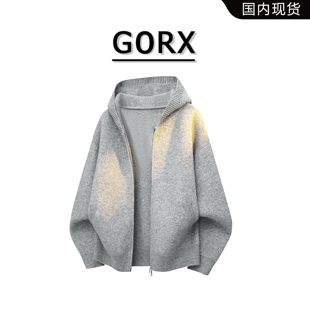 GDRX美式复古开衫毛衣2025秋季新款男士老风休闲宽松连帽外套