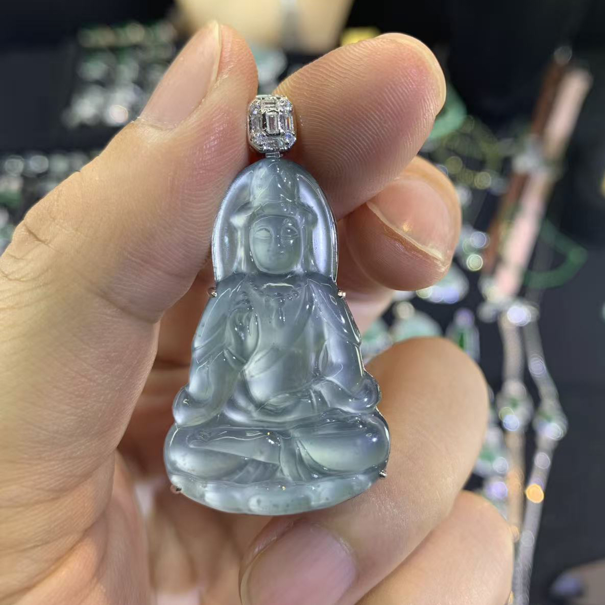 银镶s925冰观音翡翠吊坠