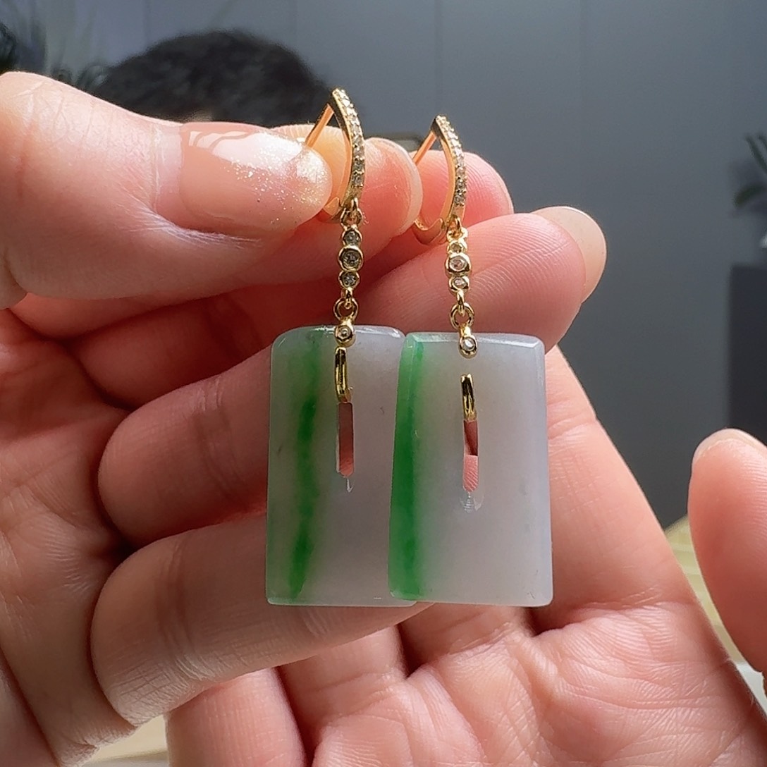 翡翠耳饰银S925镶嵌天然