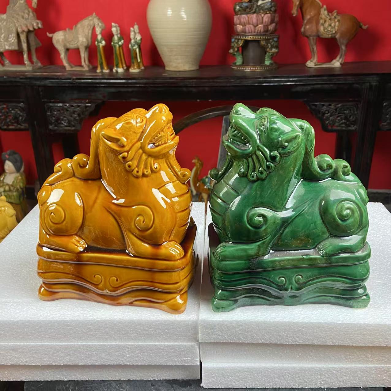 唐三彩陶瓷貔貅摆件新中式古典家居装饰高端礼品玄关茶台博古架