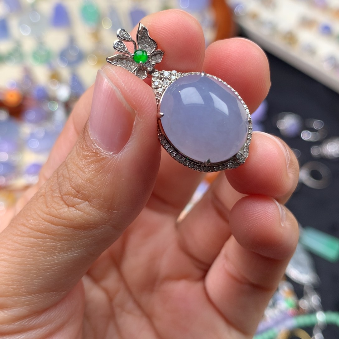 翡翠18K金镶嵌吊坠(不含链)