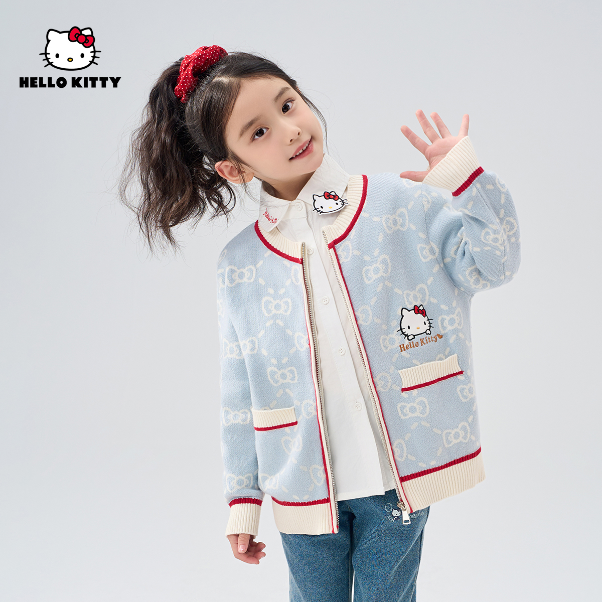 HelloKitty 春季新款大女童衣服儿童开衫毛衣外套AC4427PY113 KT