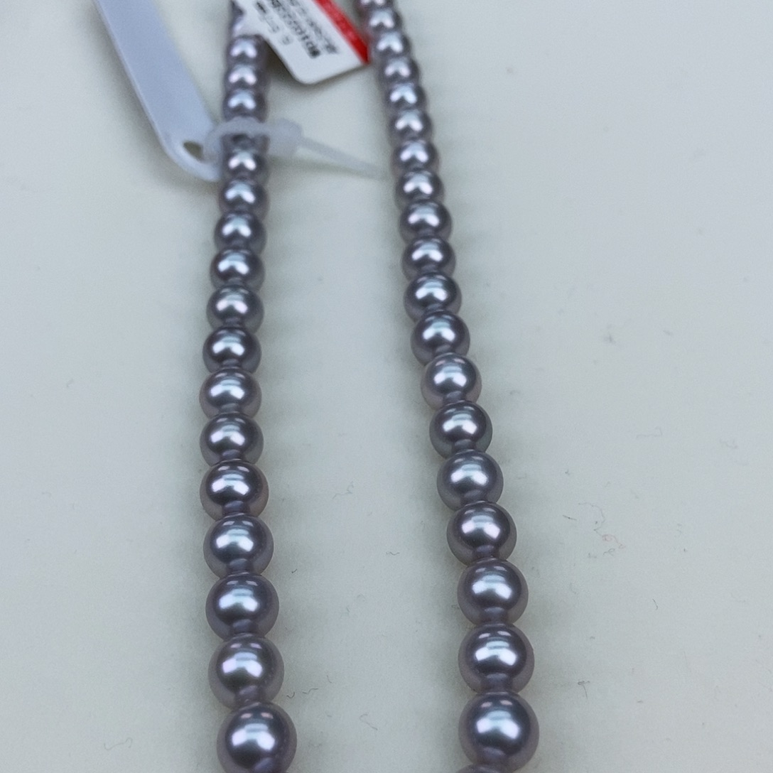 淡水珍珠6.5-7极光正圆真多麻灰银S925镶嵌