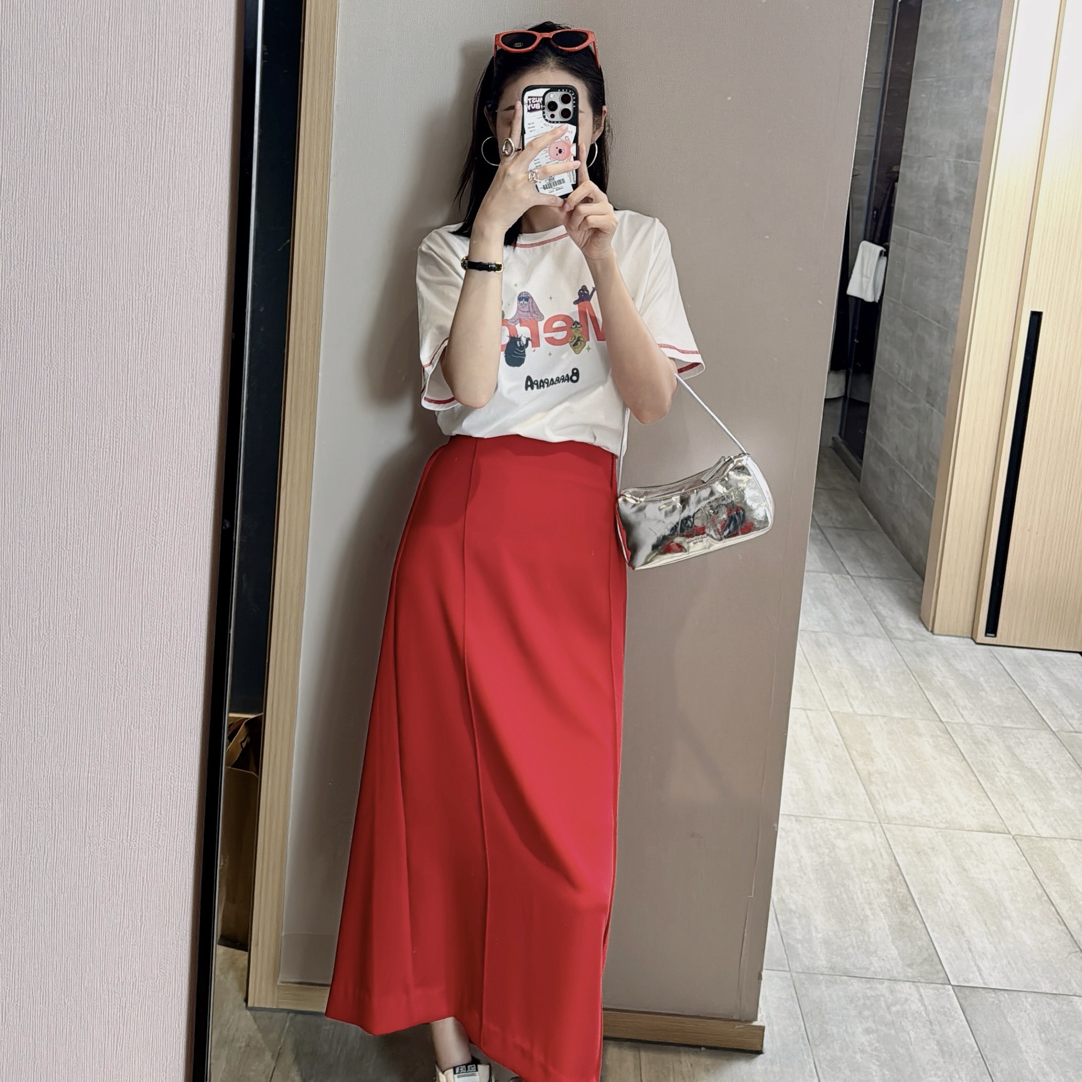 【丽姐女装】红蓝半裙 夏季垂感纯色显瘦半身裙（深色轻微褪色）Q5723