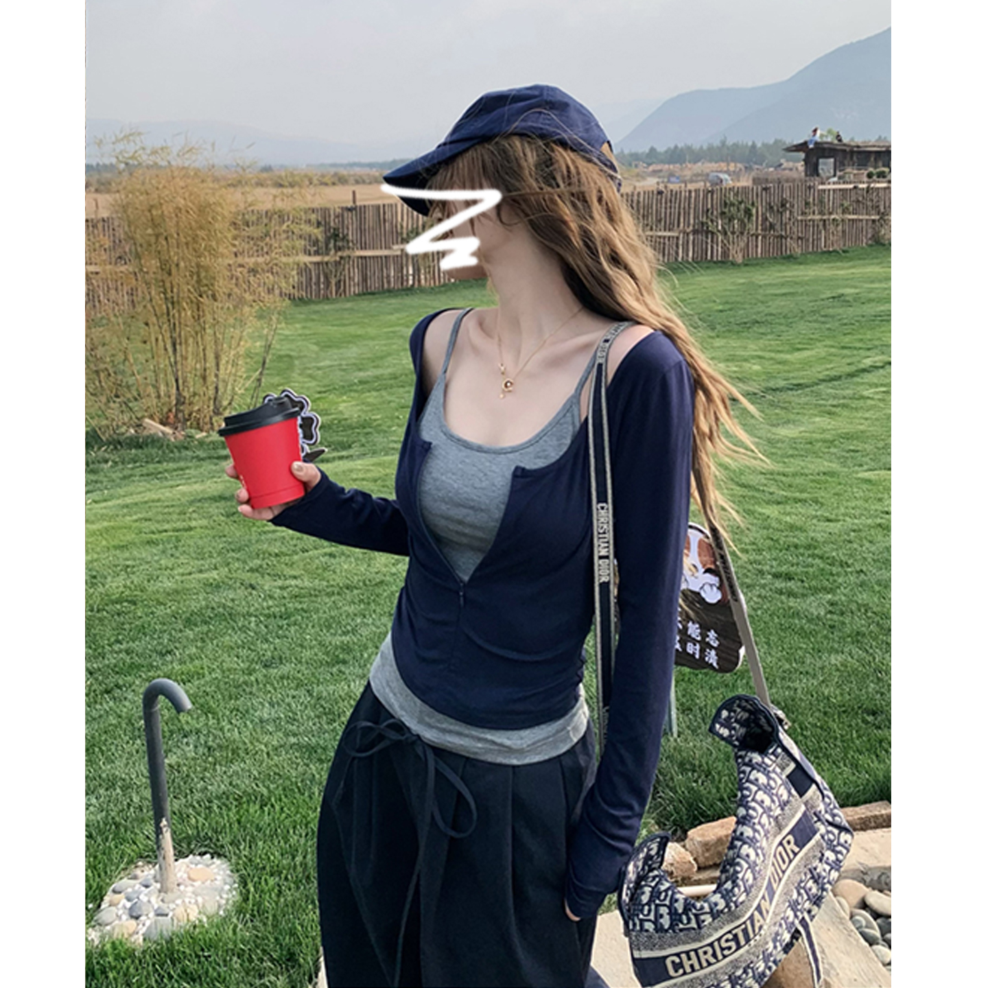 百搭莱赛尔天丝带胸垫无袖吊带长袖开衫两件套女早秋2025打底上衣